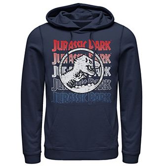 Men's Jurassic Park Red White And Blue Title Graphic Pullover Hoodie