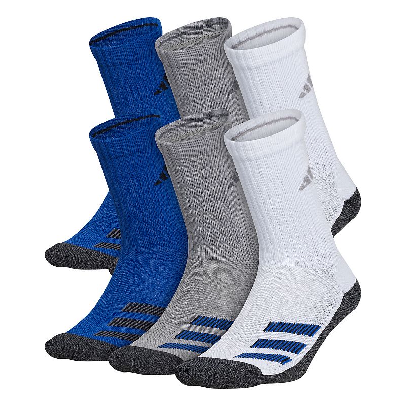 Boys adidas Cushioned Angle Stripe 6-Pack Crew Socks, Size: 7-8.5, Brt Blu