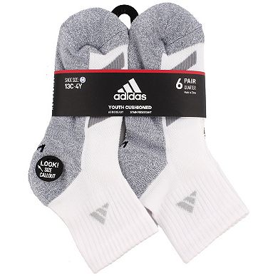 Boy's adidas Cushioned Angle Stripe 6-Pack Quarter Socks