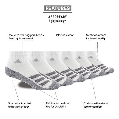 Boy's adidas Cushioned Angle Stripe 6-Pack Quarter Socks