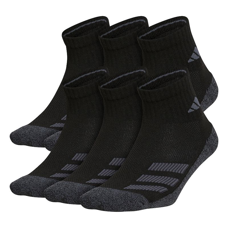 Boys adidas Cushioned Angle Stripe 6-Pack Quarter Socks, Size: 9-11, Black