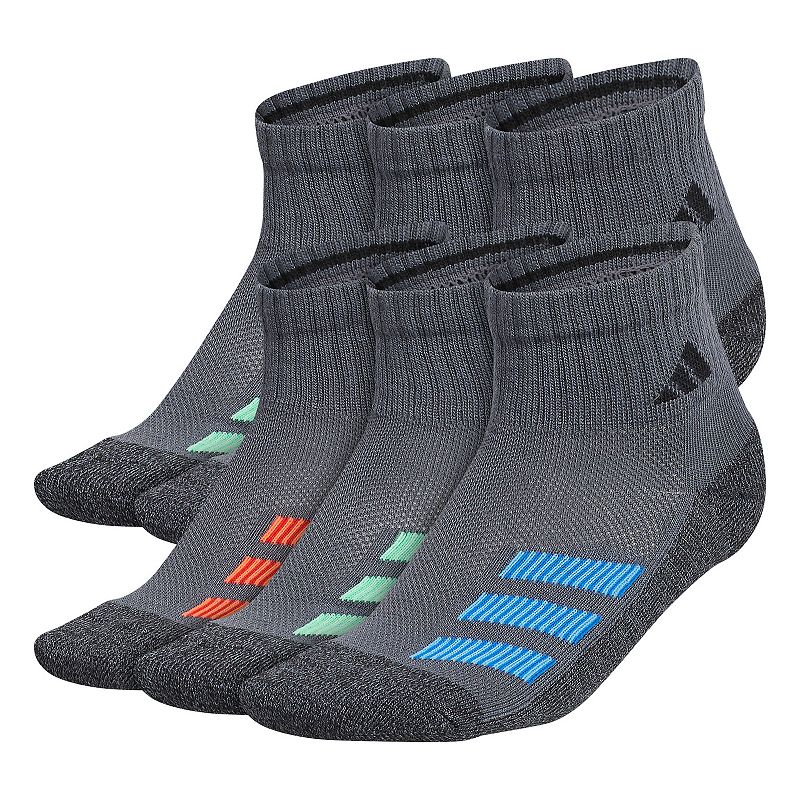 Boys adidas Cushioned Angle Stripe 6-Pack Quarter Socks, Size: 7-8.5, Med 