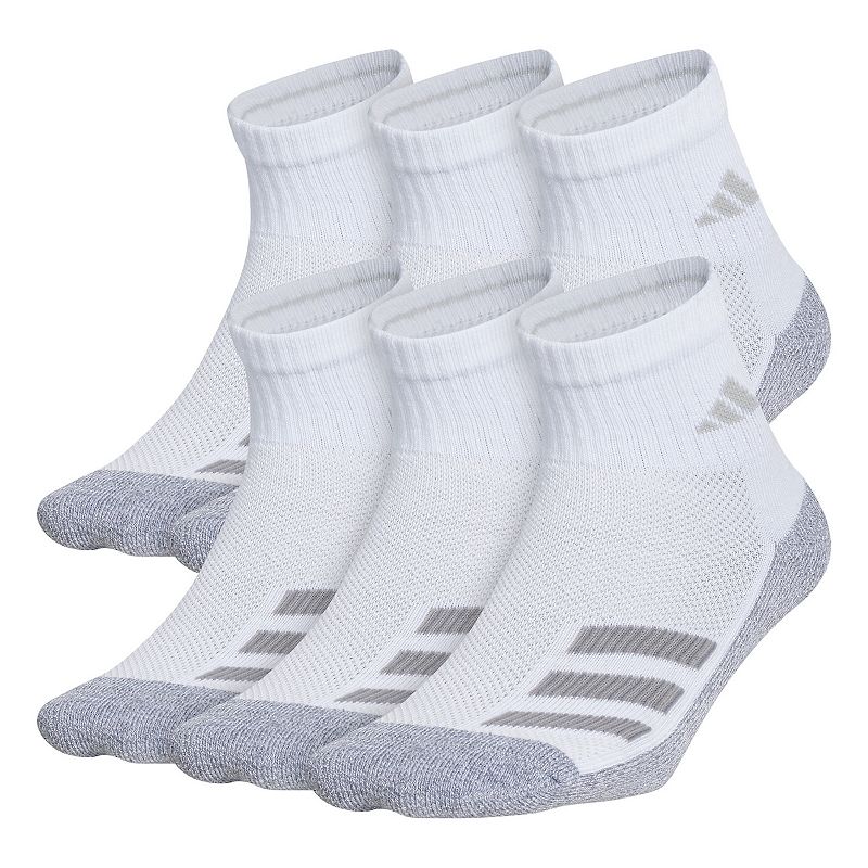 Boys adidas Cushioned Angle Stripe 6-Pack Quarter Socks, Size: 9-11, White