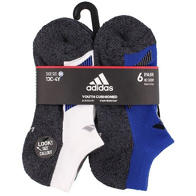 Boy's adidas Cushioned Angle Stripe 6-Pack No Show Socks