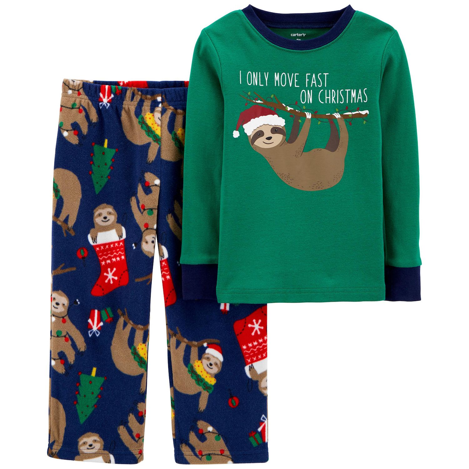 2-Piece Santa Sloth Fleece Pajamas