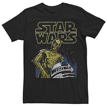 Men's Star Wars R2-D2 And C-3PO Title Logo Poster Graphic Tee