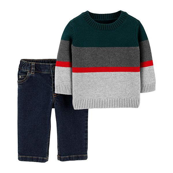 Baby Boy Carter S 2 Piece Striped Sweater Jeans Set