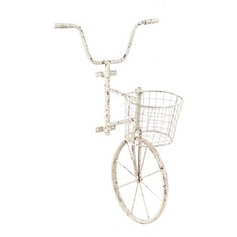White Metal Bicycle with Basket Wall Art