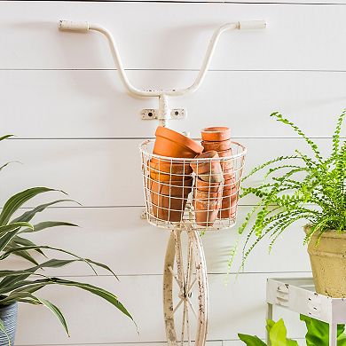 White Metal Bicycle with Basket Wall Art