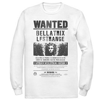 Men's Harry Potter Bellatrix Lestrange Wanted Poster Long Sleeve Graphic Tee
