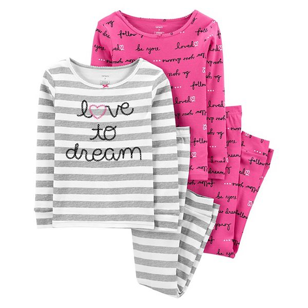 Carter's 4pc Kid Girl Dream Hearts Snug Fit Cotton Pajama Set main image 1