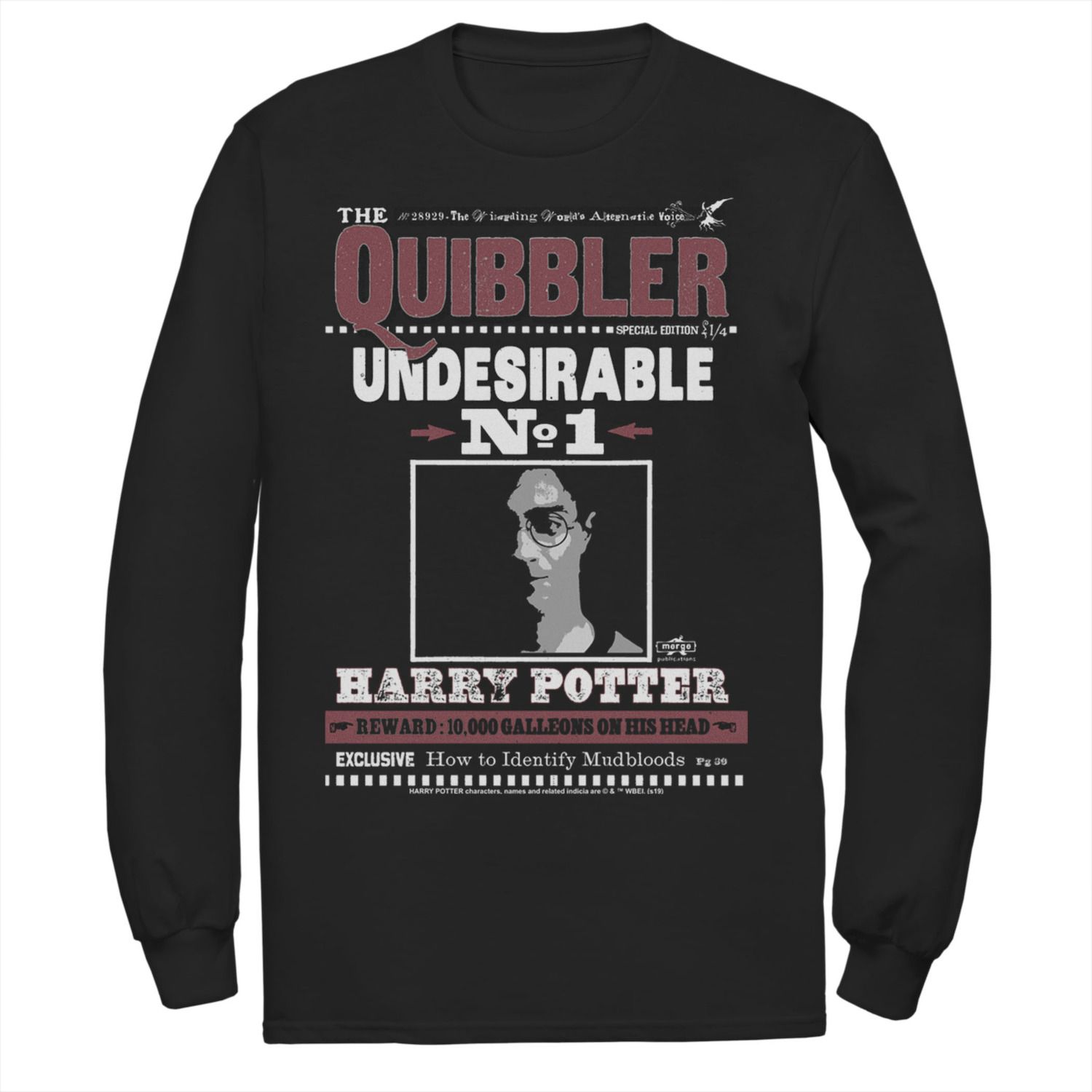 Image for Harry Potter Men's The Quibbler Undesirable Number 1 Long Sleeve Graphic Tee at Kohl's.
