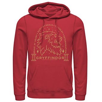 Men's Harry Potter Gryffindor Line Art Logo Graphic Pullover Hoodie