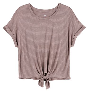Juniors' SO® Roll Cuff Tie-Front Tee