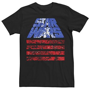 Men's Star Wars Retro Slant Logo Red White & Blue July 4th Graphic Tee