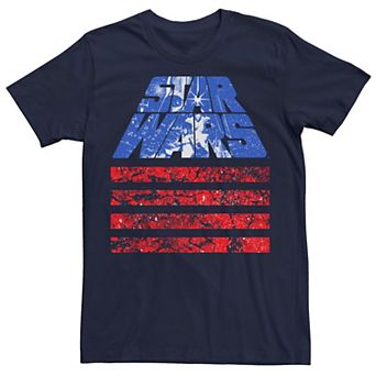 Men's Star Wars Retro Slant Logo Red White & Blue July 4th Graphic Tee