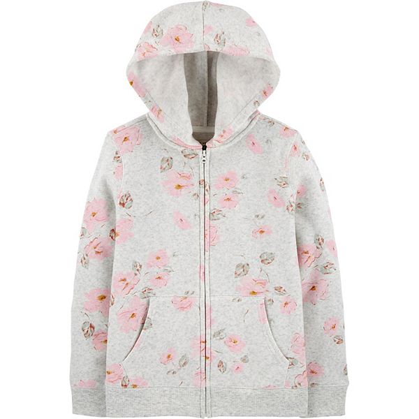 OshKosh B'Gosh Girls' Gray Zip-Up Hoodie with Roses NWT hooded jacket floral 