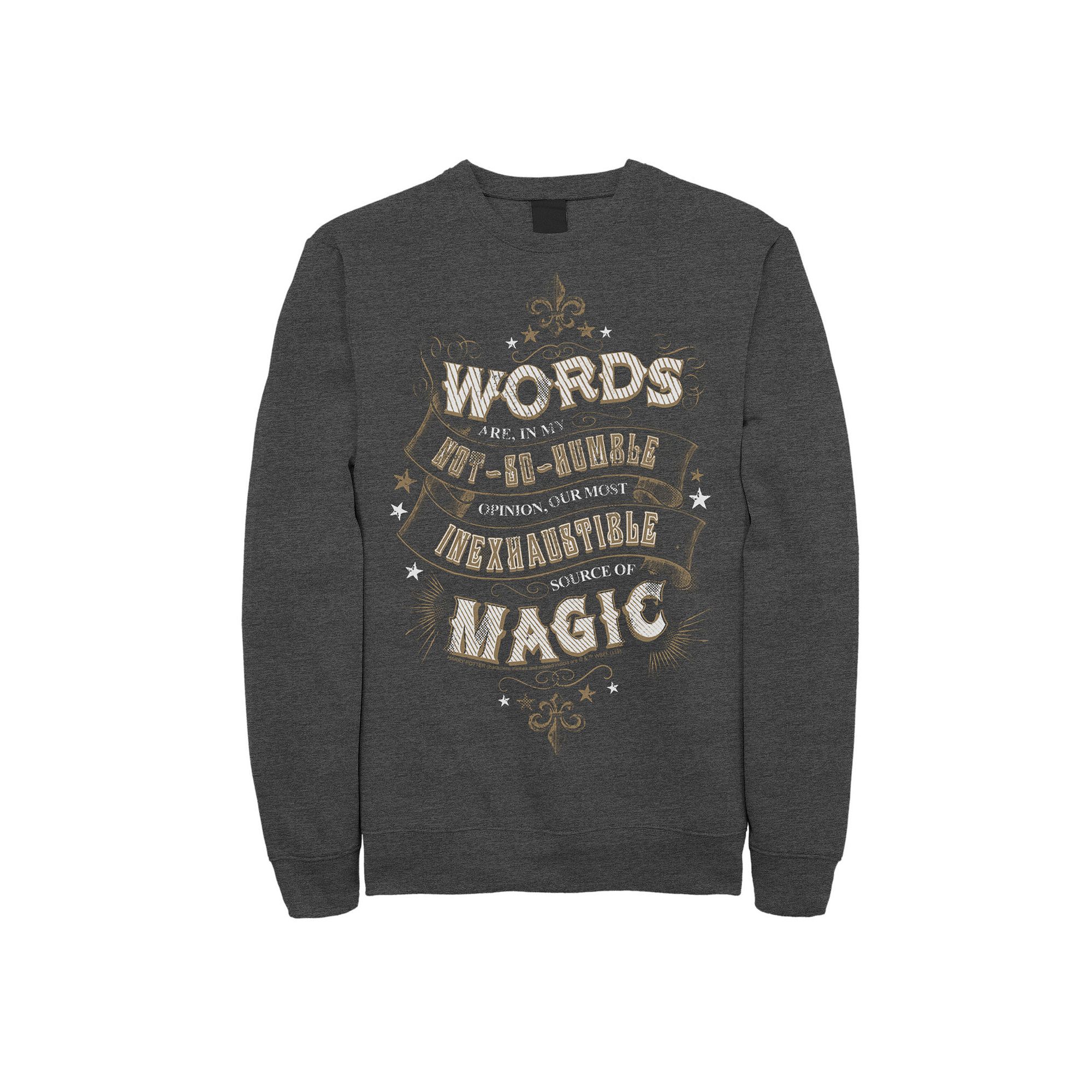 Mens Harry Potter Words are Magic Fleece Pullover, Size: Small, Grey Heath