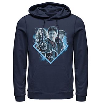 Men's Harry Potter Ron Harry Hermione Blue Lighting Portrait Graphic Pullover Hoodie
