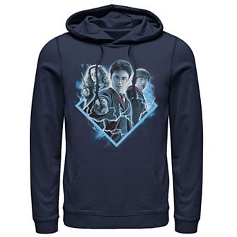 Men's Harry Potter Ron Harry Hermione Blue Lighting Portrait Graphic Pullover Hoodie