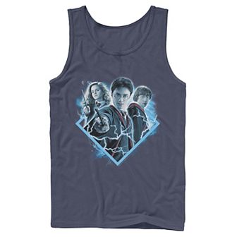 Men's Harry Potter Ron Harry Hermione Blue Lighting Portrait Graphic Tank Top