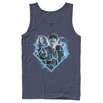 Men's Harry Potter Ron Harry Hermione Blue Lighting Portrait Graphic Tank Top