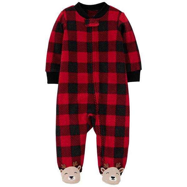 Hoodie Footed Onesie Buffalo Plaid Fleece Pajamas for Men & Women