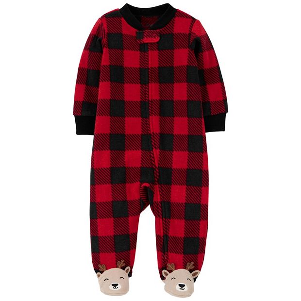 Hoodie Onesie Jumpsuit Pajama in Buffalo Plaid Fleece for Boys