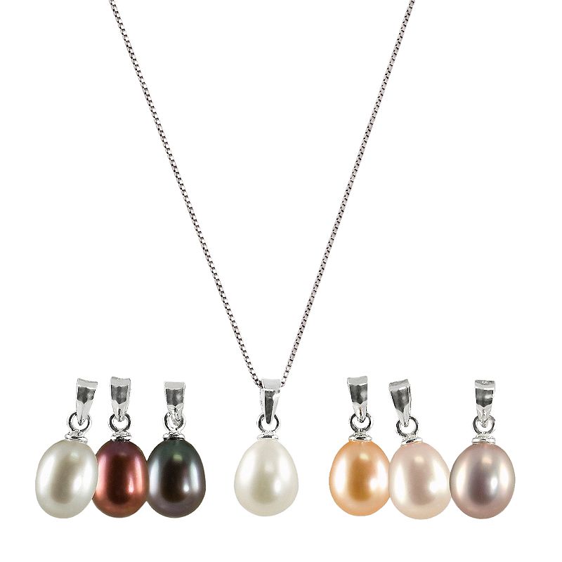 Sterling Silver Interchangeable Dyed Freshwater Cultured Pearl Drop Pendant
