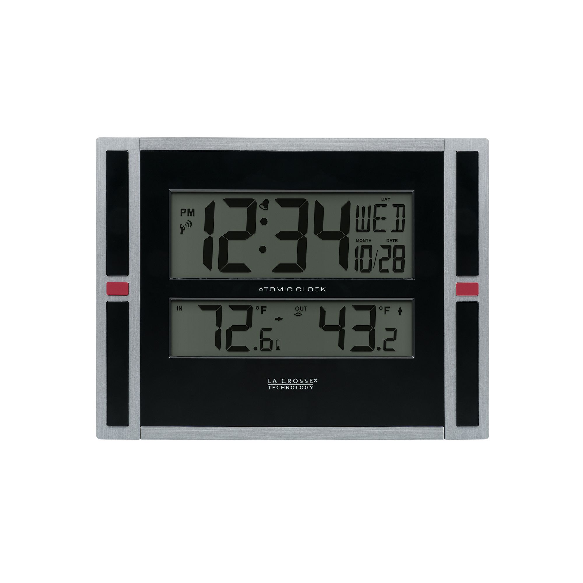 La Crosse Technology 11-Inch WWVB Digital Clock with Temperature, Silver