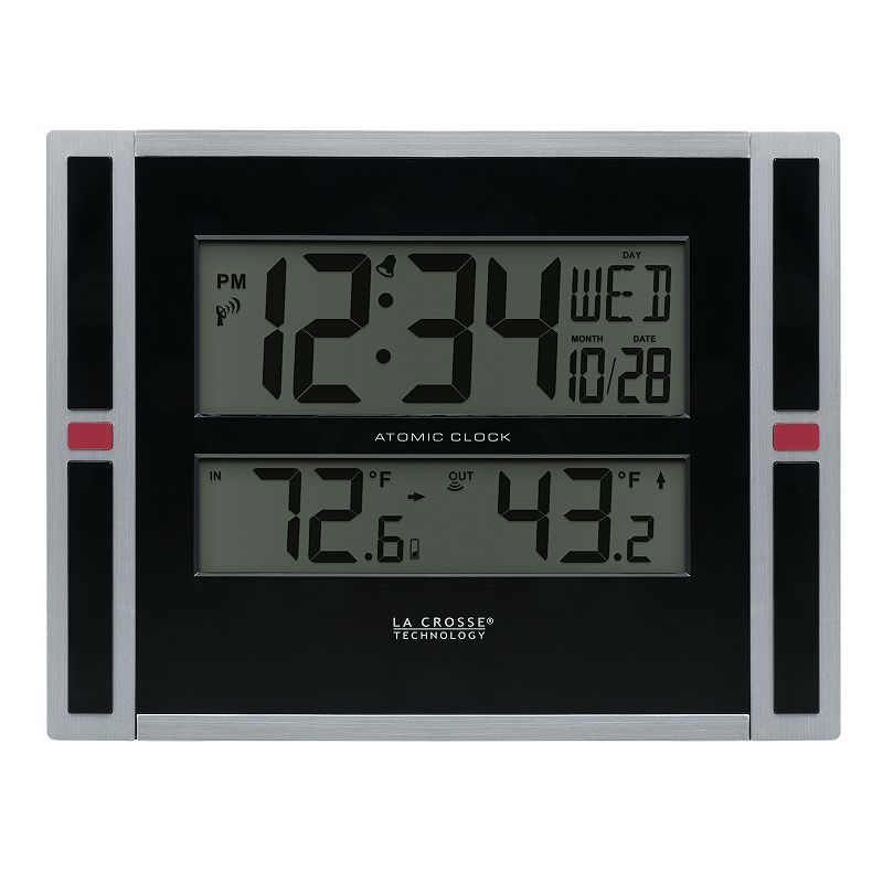 La Crosse Technology 11-Inch WWVB Digital Clock with Temperature, Silver