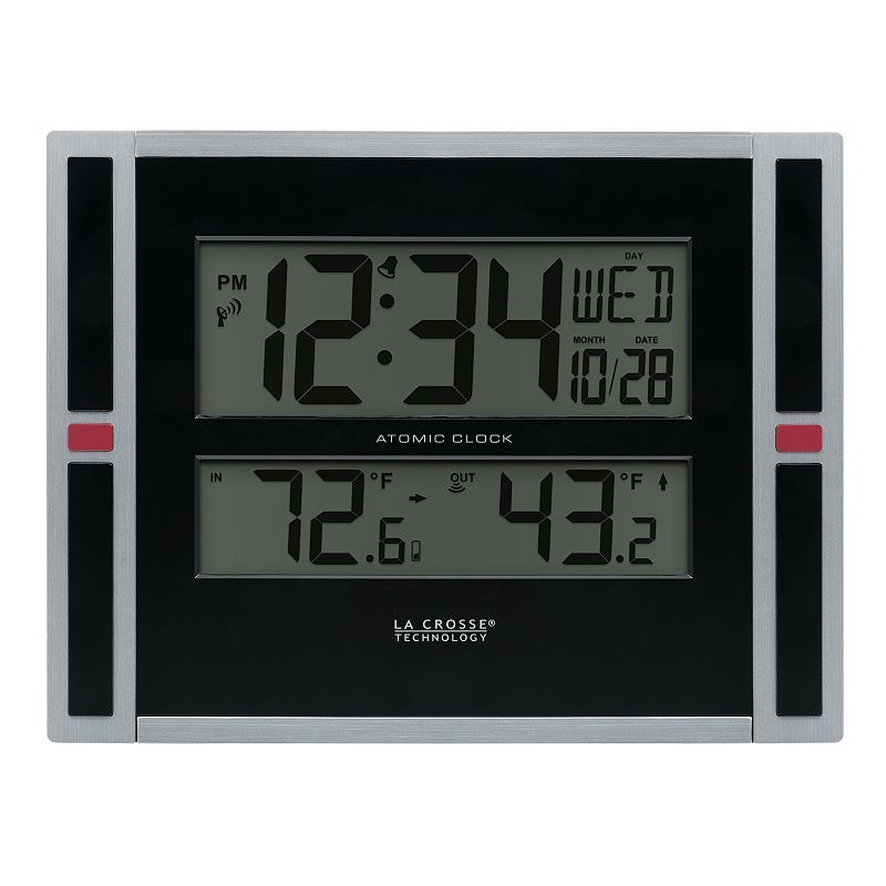 LaCrosse Technology 11-Inch WWVB Digital Clock with Temperature, Silver