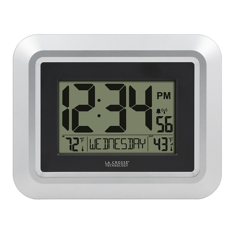 La Crosse Technology Atomic Digital Silver Wall Clock with Temperature