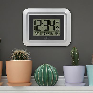 La Crosse Technology Atomic Digital Silver Wall Clock with Temperature