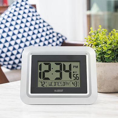 La Crosse Technology Atomic Digital Silver Wall Clock with Temperature