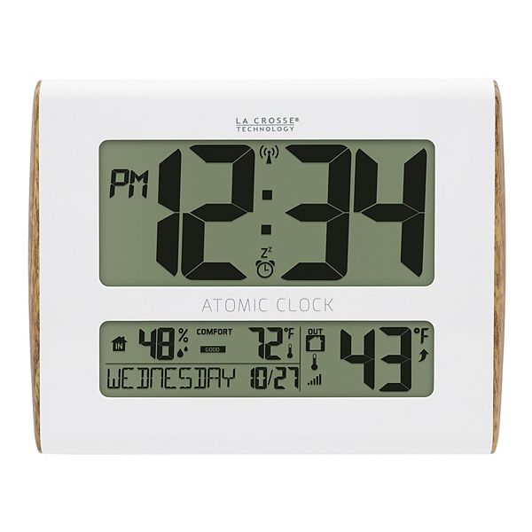 La Crosse Technology Digital Atomic Wood Sided Wall Clock With Temperature And Indoor Humidity