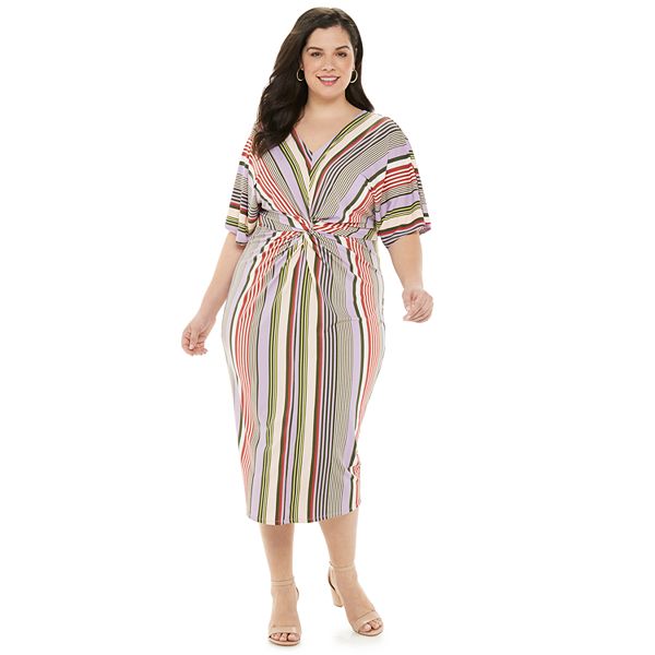 Plus Size EVRI™ Striped Gathered-Front Midi Dress