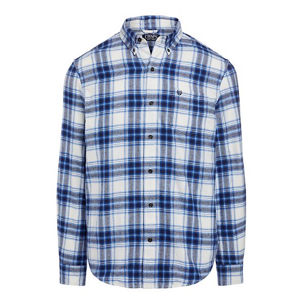 CHAPS long sleeve Flannel shirt Plaids 1 Pocket Soft 100% Cotton Button-Front 
