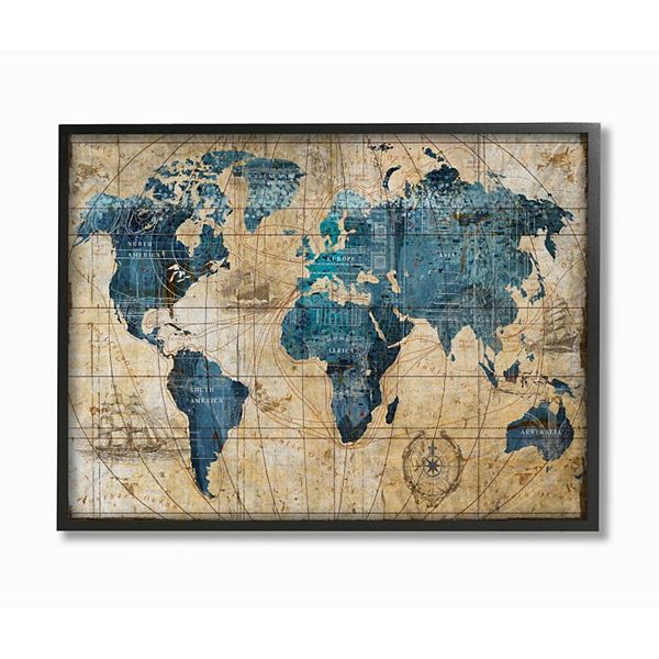 Stupell Home Decor Vintage Abstract World Map Wall Art