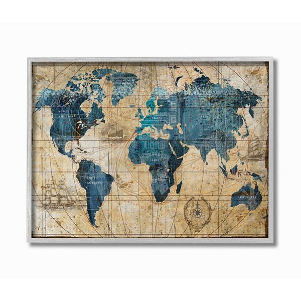 Stupell Home Decor Vintage Abstract World Map Wall Art - World Map Home Decor