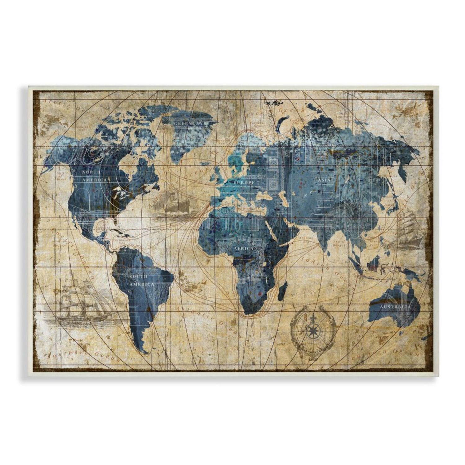 Michael Tompsett 'Vintage Postcard World Map' Canvas Art