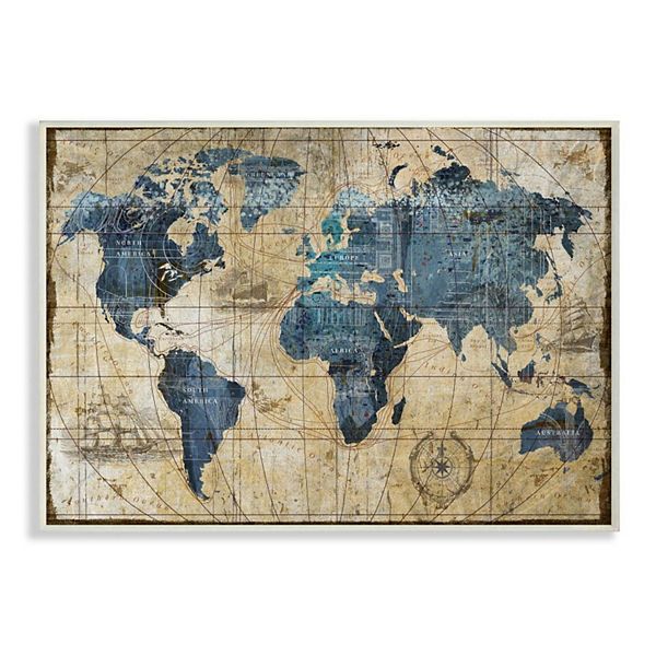 Stupell Home Decor Vintage Abstract World Map Wall Art - Vintage World Map Wall Decor