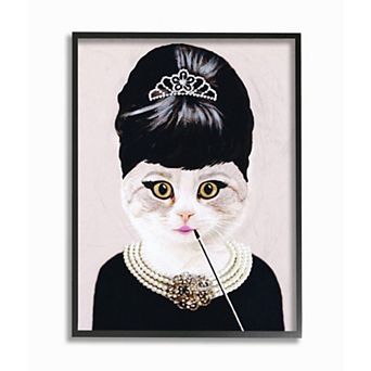 Stupell Home Decor Fashion Jewelry and Makeup Cat Framed Giclee Wall Art
