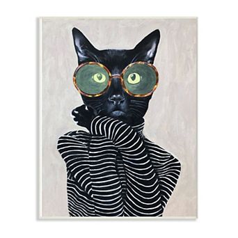 Stupell Home Decor Feline Striped Shirt Cat Wall Art