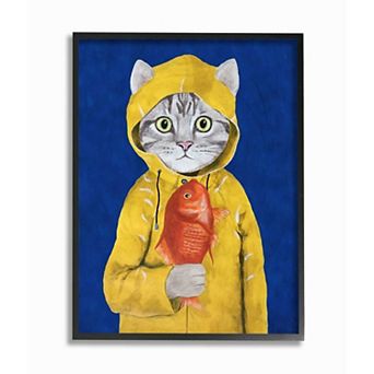 Stupell Home Decor Yellow Coat Fisherman Cat Framed Giclee Wall Art