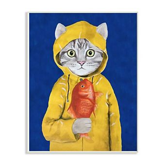 Stupell Home Decor Yellow Coat Fisherman Cat Wall Art