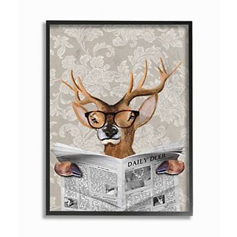 Stupell Home Decor Deer Reading Newspaper Framed Wall Art
