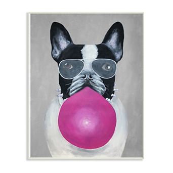 Stupell Home Decor French Bulldog With Bubblegum & Glasses Plaque Wall Art