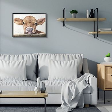 Stupell Home Decor Baby Cow Watercolor Framed Wall Art