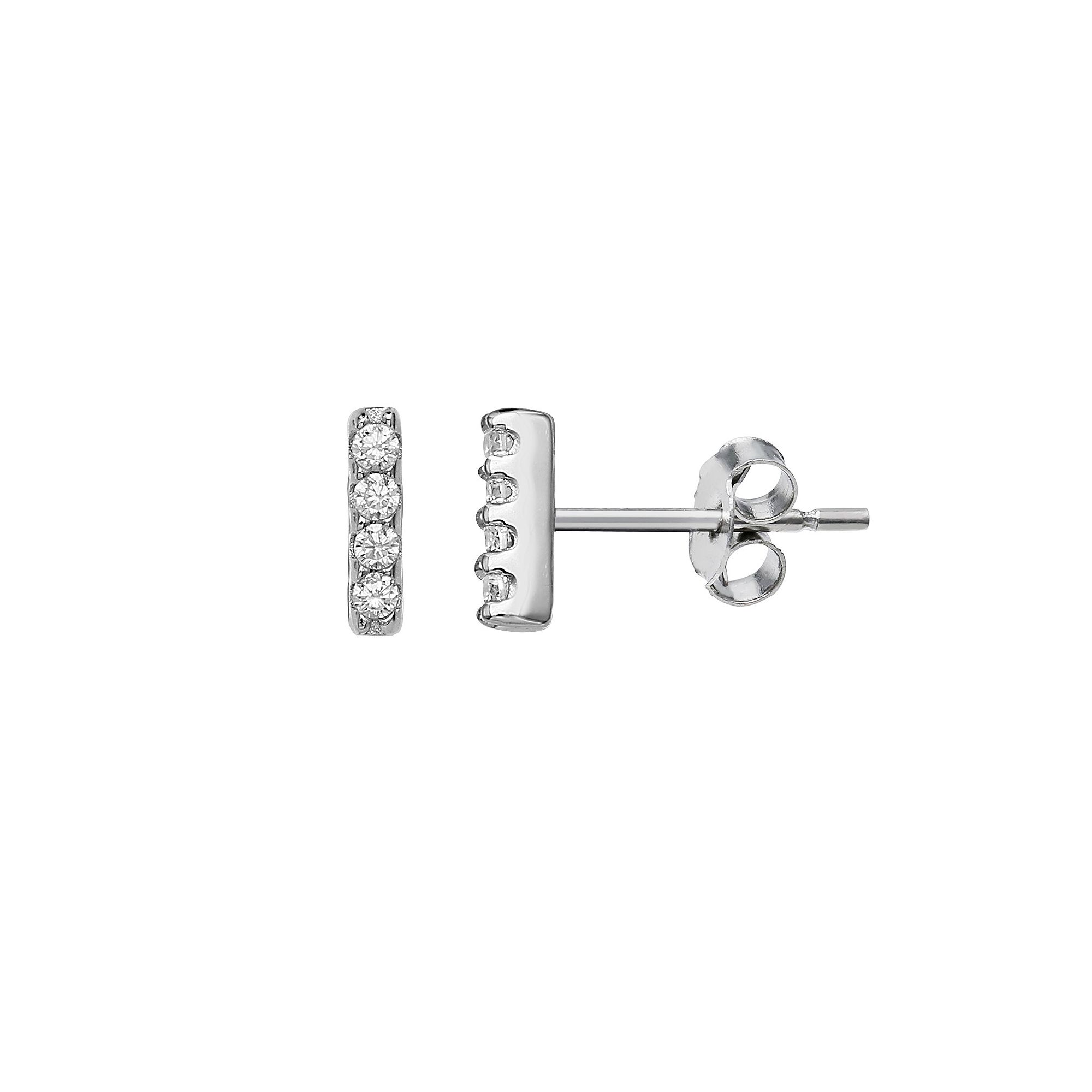 PRIMROSE Sterling Silver Pave Cubic Zirconia Bar Stud Earrings, Womens